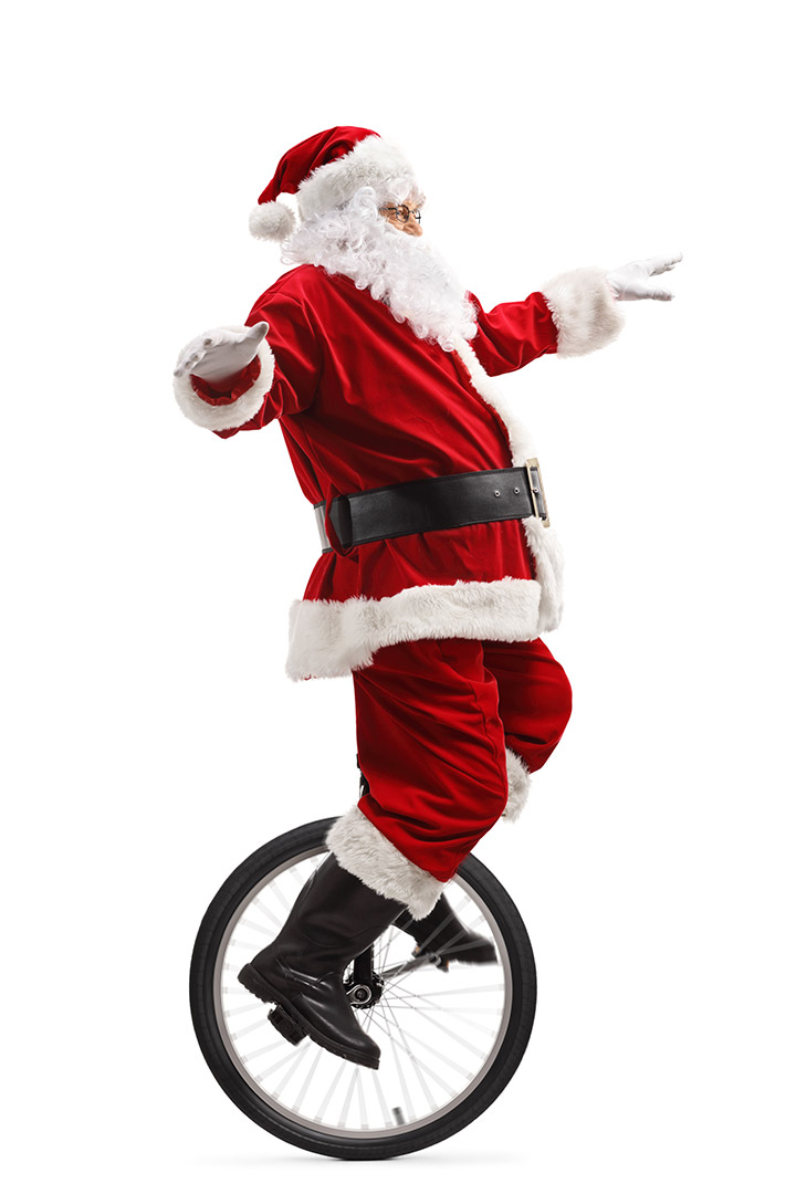 Święty Mikołaj na monocyklu
